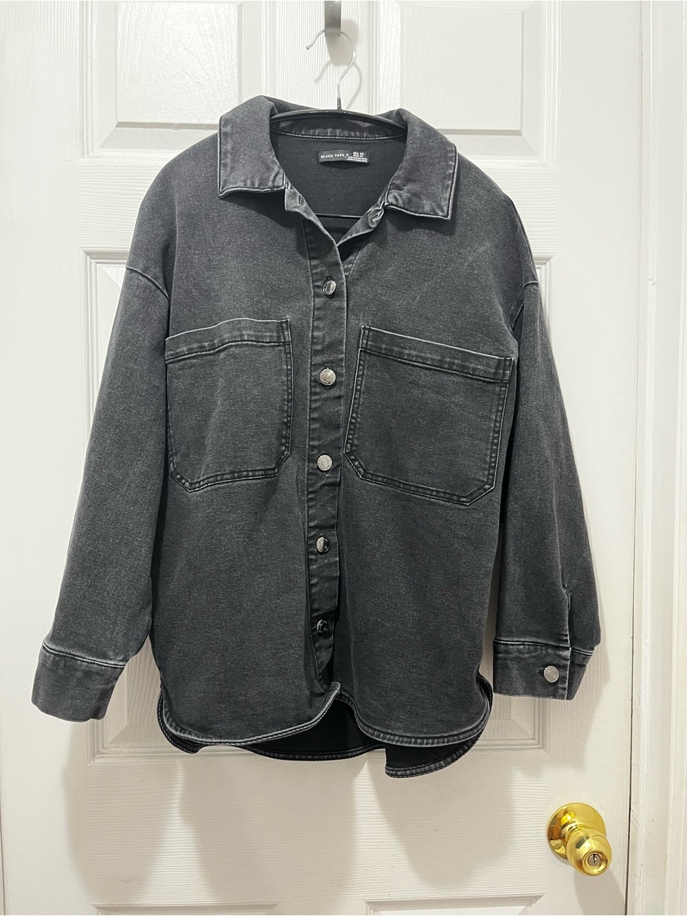 Black Tape_ Charcoal Button-Up Oversized Shirt Jacket